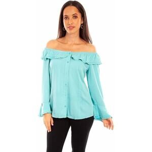 Scully Turquoise Womens Off The Shoulder Western Blouse Top Small